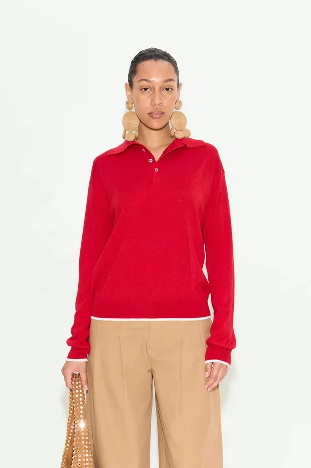 Women Simon Miller Knitwear Marcel Polo Sweater In Lucky Red Merino Wool