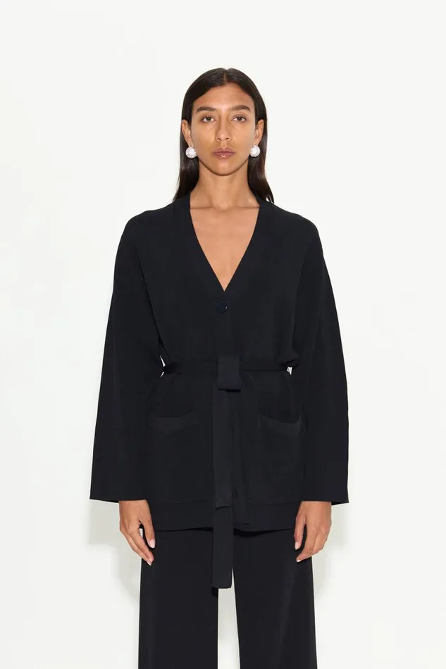 Women Simon Miller Knitwear Max Belted Knit Cardigan In Black