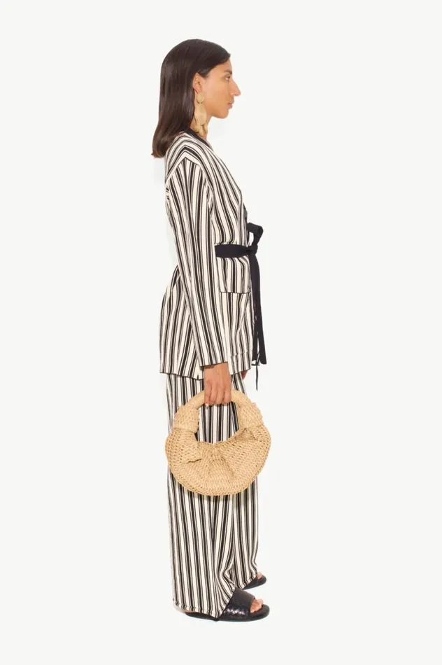 Women Simon Miller Knitwear Max Belted Knit Cardigan In BlackRice Flour Stripe Women Simon Miller Knitwear Max Belted Knit Cardigan In BlackRice Flour Stripe