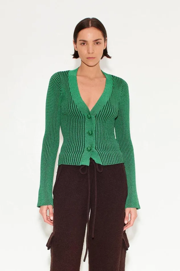 Women Simon Miller Knitwear Peep Textured Knit Cardigan In Gummy Green Women Simon Miller Knitwear Peep Textured Knit Cardigan In Gummy Green