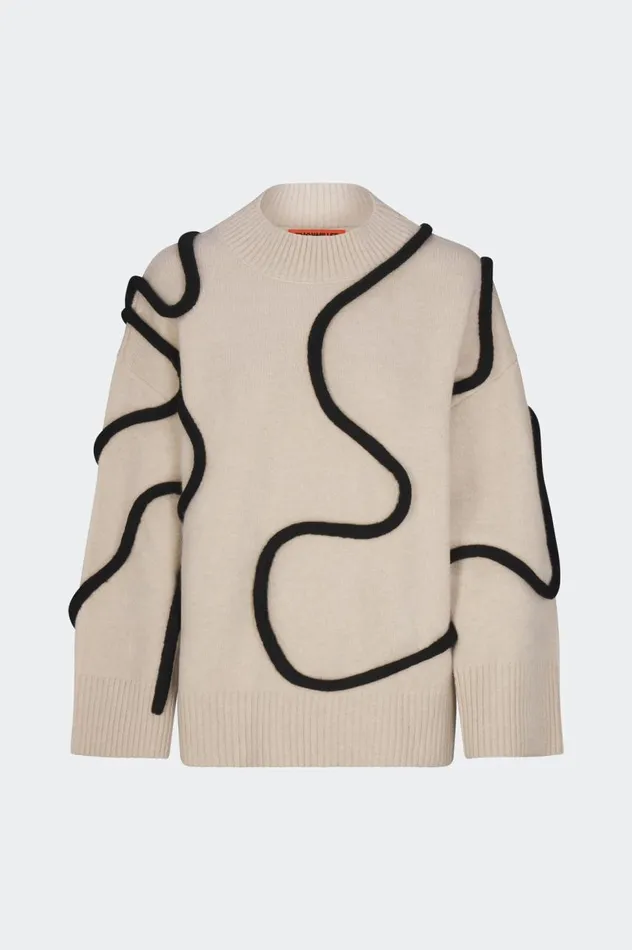 Women Simon Miller Knitwear Simon Miller Leith Squiggle Knit Sweater In CreamBlack Women Simon Miller Knitwear Simon Miller Leith Squiggle Knit Sweater In CreamBlack