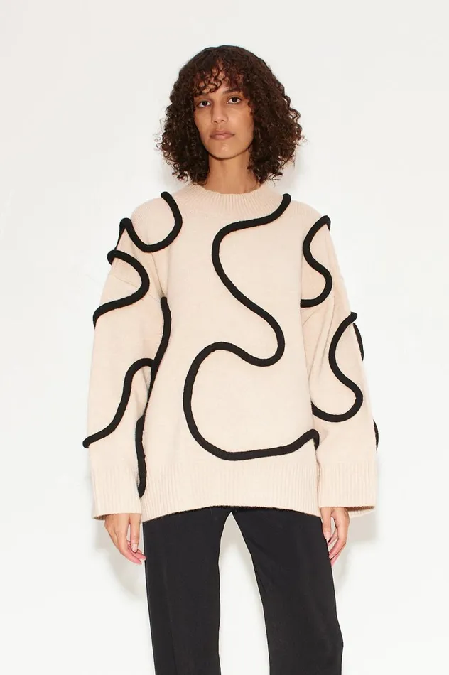 Women Simon Miller Knitwear Simon Miller Leith Squiggle Knit Sweater In CreamBlack Women Simon Miller Knitwear Simon Miller Leith Squiggle Knit Sweater In CreamBlack