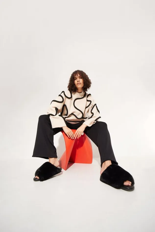 Women Simon Miller Knitwear Simon Miller Leith Squiggle Knit Sweater In CreamBlack Women Simon Miller Knitwear Simon Miller Leith Squiggle Knit Sweater In CreamBlack
