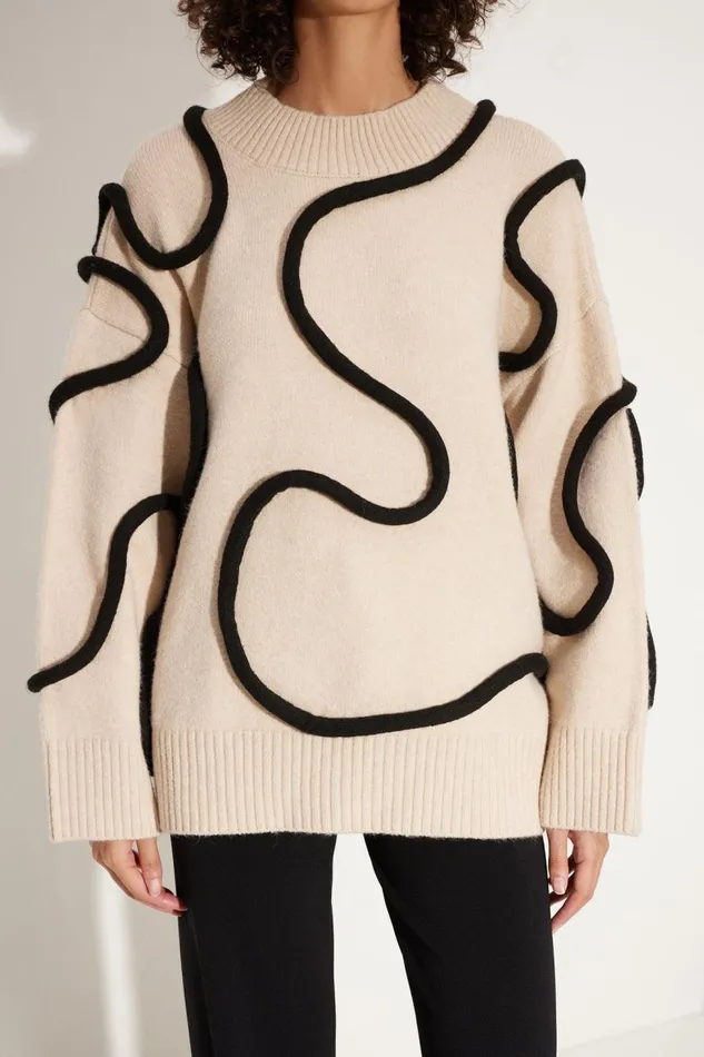 Women Simon Miller Knitwear Simon Miller Leith Squiggle Knit Sweater In CreamBlack Women Simon Miller Knitwear Simon Miller Leith Squiggle Knit Sweater In CreamBlack