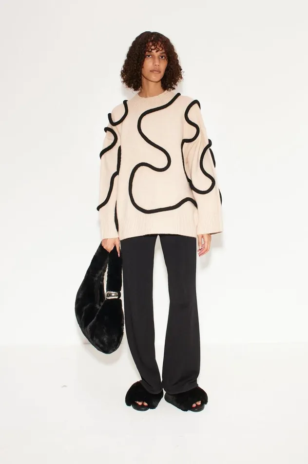 Women Simon Miller Knitwear Simon Miller Leith Squiggle Knit Sweater In CreamBlack Women Simon Miller Knitwear Simon Miller Leith Squiggle Knit Sweater In CreamBlack