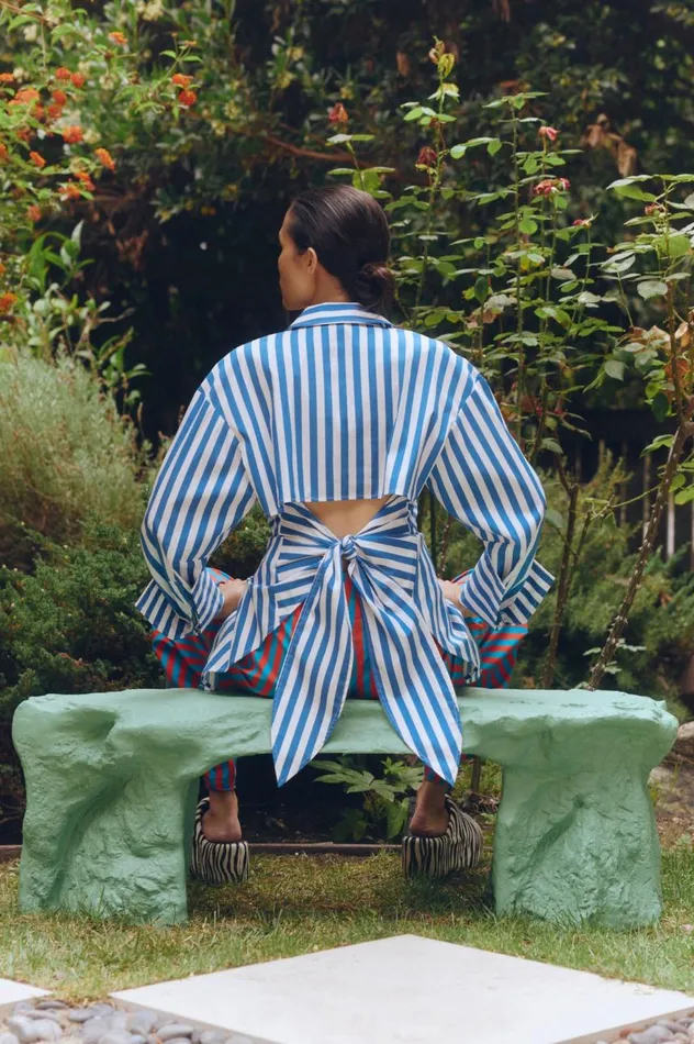 Women Simon Miller Sets Loch Striped Poplin Button Up In Blue Stripe Cotton Women Simon Miller Sets Loch Striped Poplin Button Up In Blue Stripe Cotton