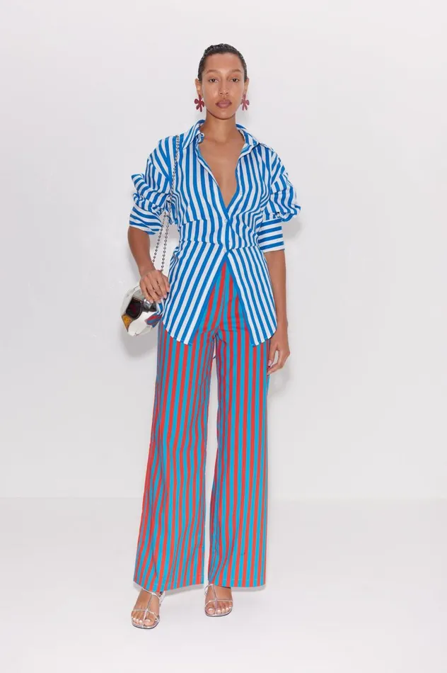 Women Simon Miller Sets Loch Striped Poplin Button Up In Blue Stripe Cotton Women Simon Miller Sets Loch Striped Poplin Button Up In Blue Stripe Cotton
