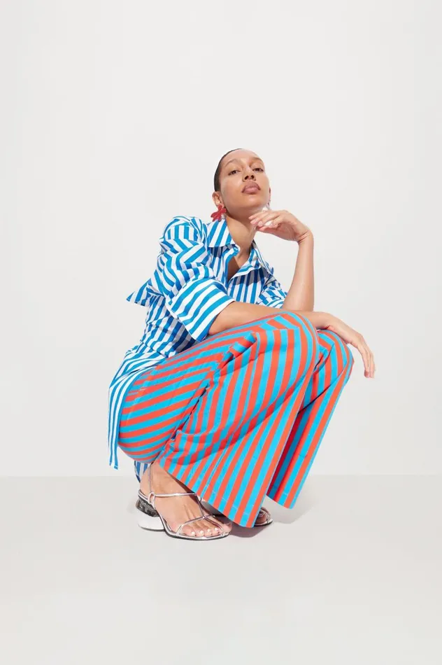 Women Simon Miller Sets Loch Striped Poplin Button Up In Blue Stripe Cotton Women Simon Miller Sets Loch Striped Poplin Button Up In Blue Stripe Cotton