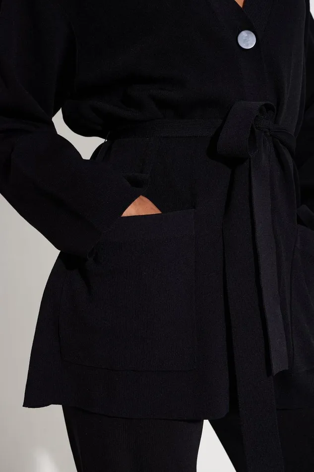 Women Simon Miller Sweaters Max Belted Knit Cardigan In Black