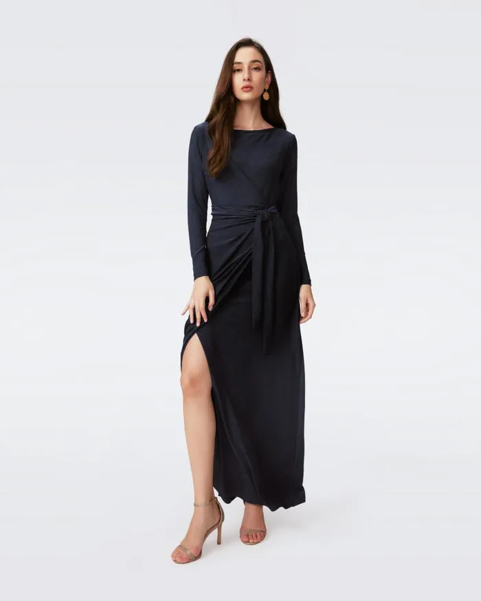 Women Simona Faux Wrap Dress Metallic Midnight DVF Dresses