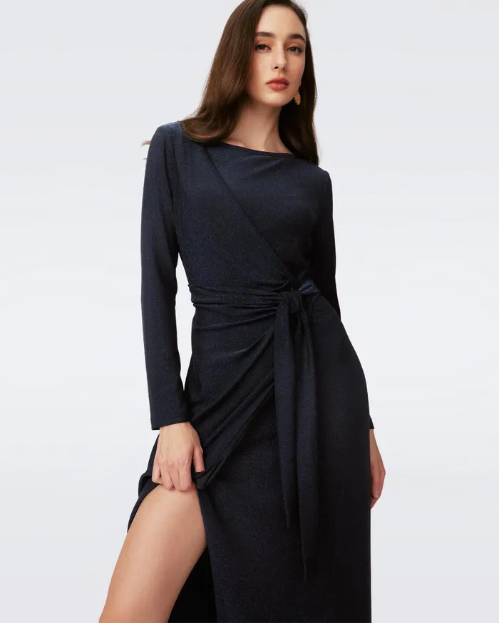 Women Simona Faux Wrap Dress Metallic Midnight DVF Dresses