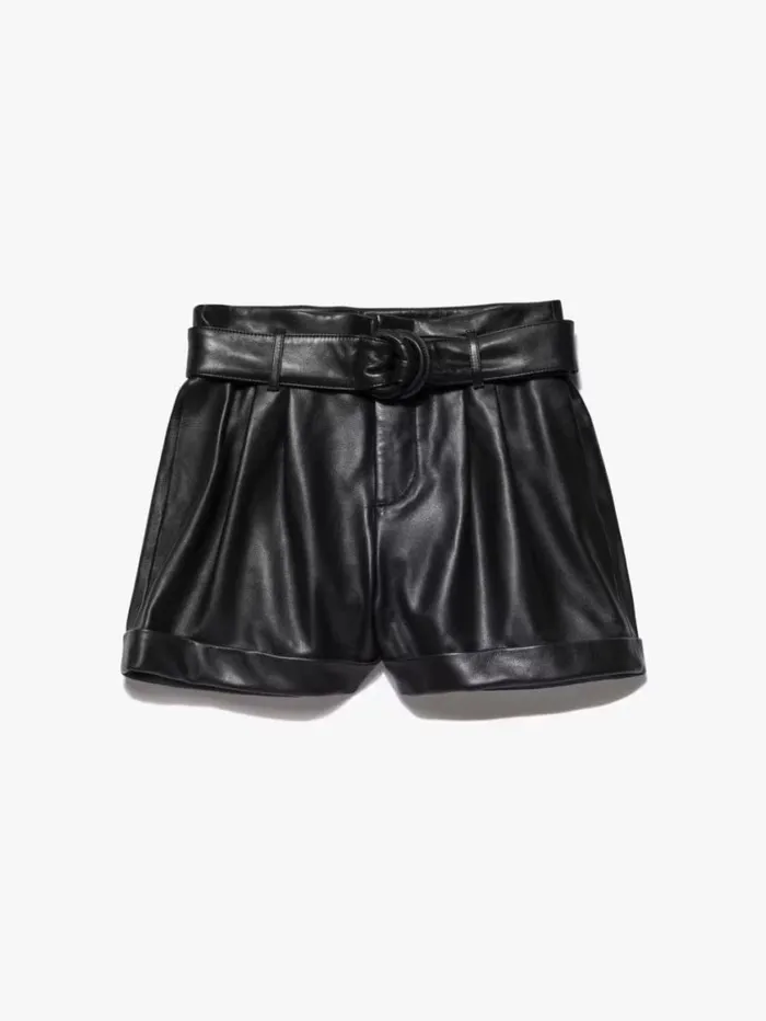 Women Skirts and Shorts FRAME Paperbag Leather Short 8212 Noir