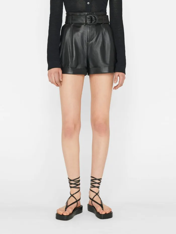 Women Skirts and Shorts FRAME Paperbag Leather Short 8212 Noir Women Skirts and Shorts FRAME Paperbag Leather Short 8212 Noir