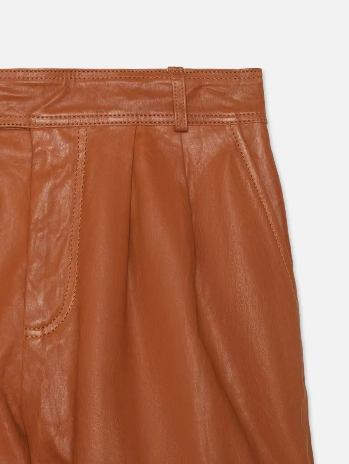 Women Skirts and Shorts FRAME Pleated Wide Cuff Leather Short 8212 Light Whiskey