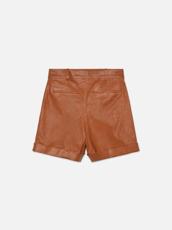 Women Skirts and Shorts FRAME Pleated Wide Cuff Leather Short 8212 Light Whiskey