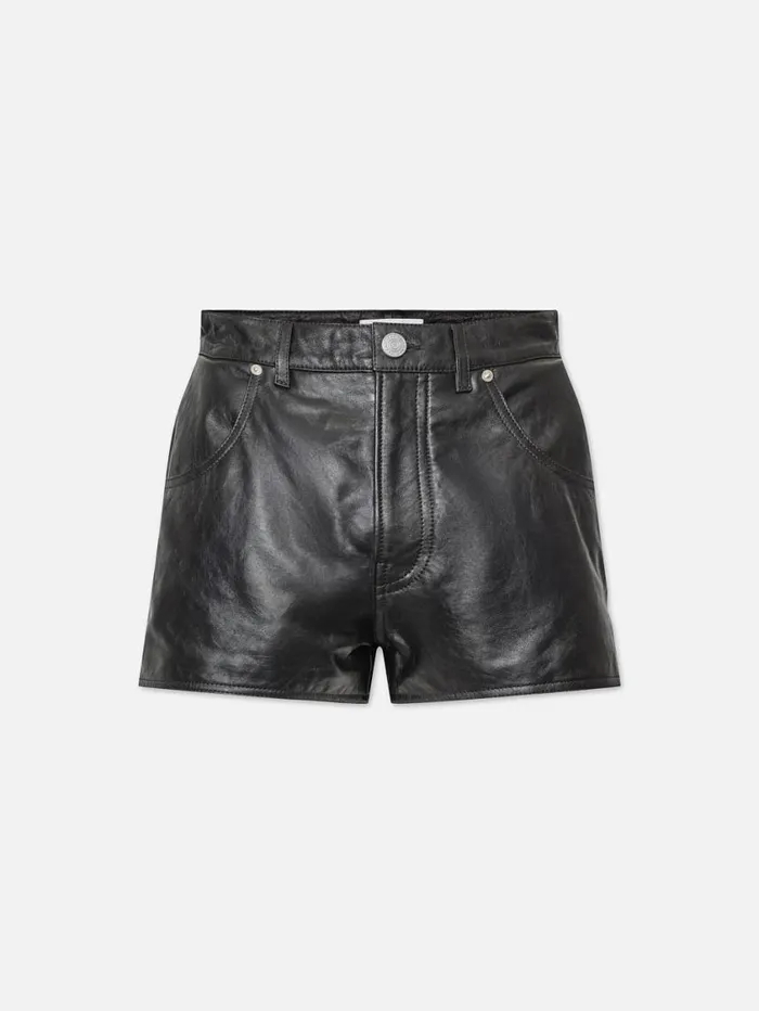 Women Skirts and Shorts FRAME Side Slit Leather Short 8212 Black