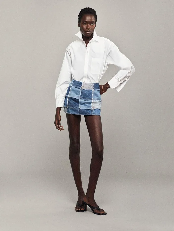 Women Skirts and Shorts FRAME The 70039s Patchwork Mini Skirt 8212 Road Trip