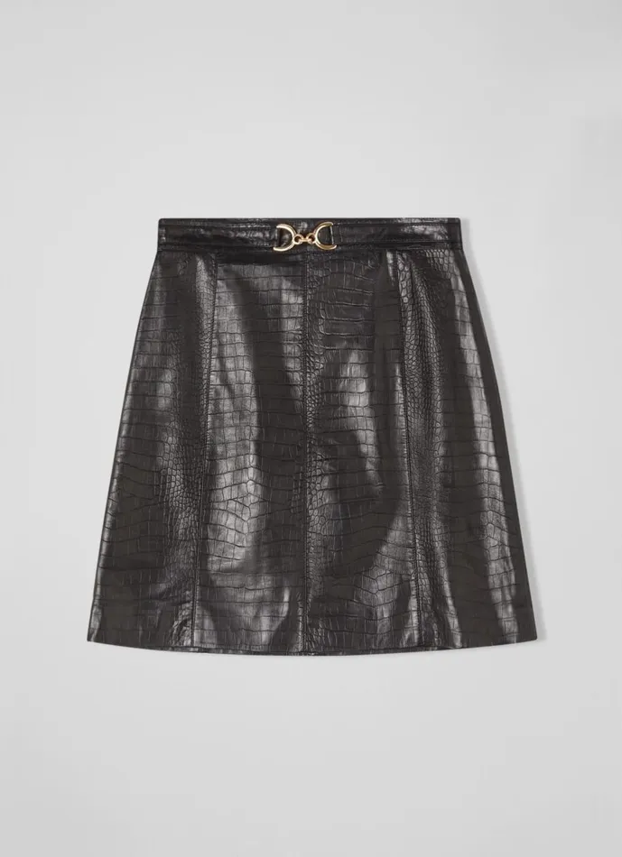 Women Skirts LKBennett Aubree Black CrocEmbossed Leather ALine Skirt Black Women Skirts LKBennett Aubree Black CrocEmbossed Leather ALine Skirt Black