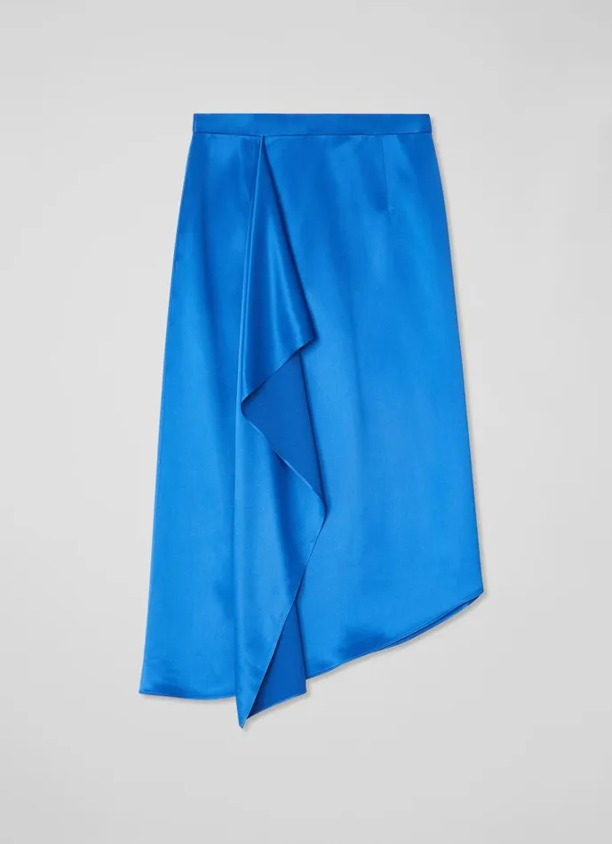 Women Skirts LKBennett Zoe Blue Satin Waterfall Front Skirt Blue Women Skirts LKBennett Zoe Blue Satin Waterfall Front Skirt Blue