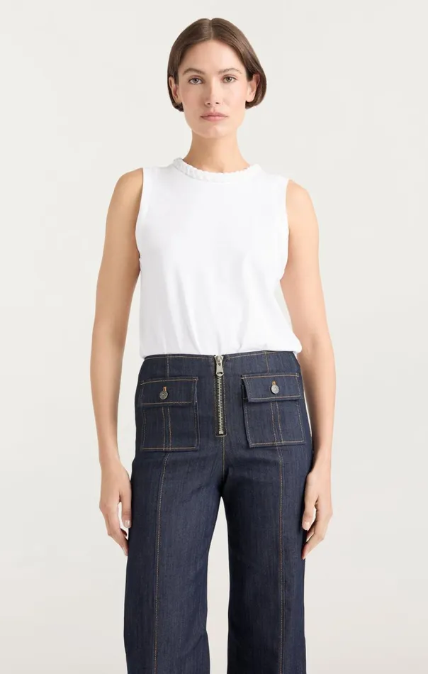 Women Sleeveless Braided Tee White Cinq Sept Tees