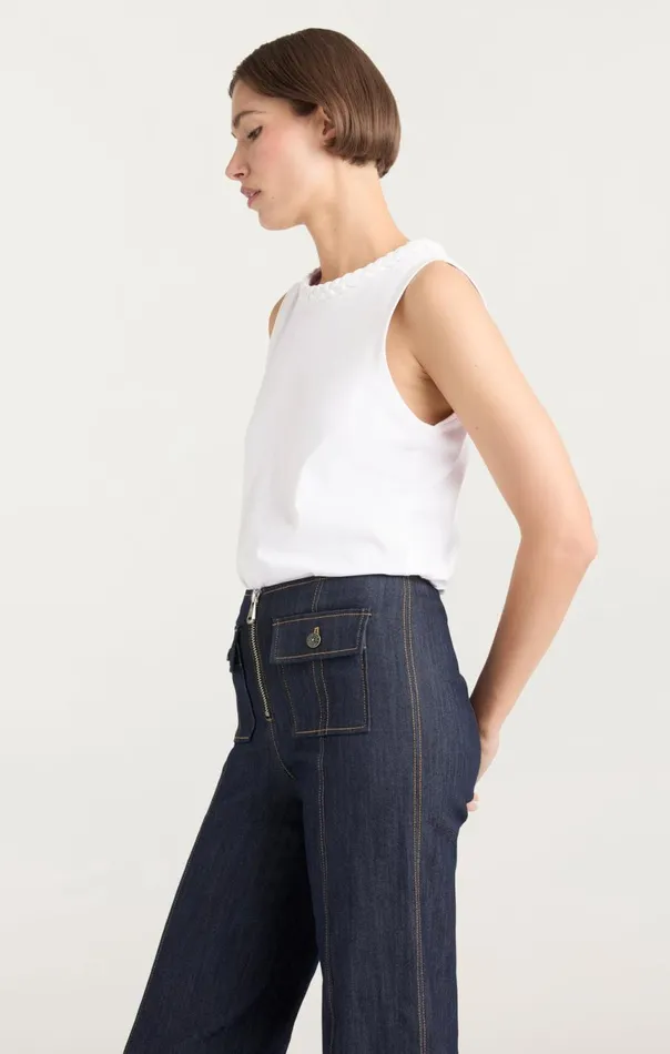 Women Sleeveless Braided Tee White Cinq Sept Tees