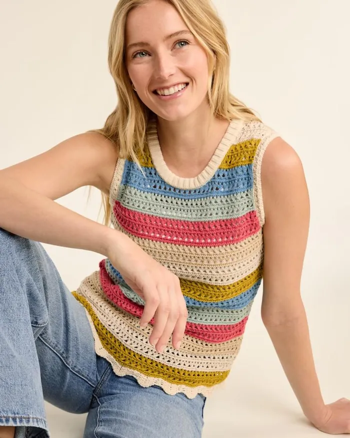 Women SLEEVELESS CROCHET SWEATER Sandshell Multi Pendleton Sweaters