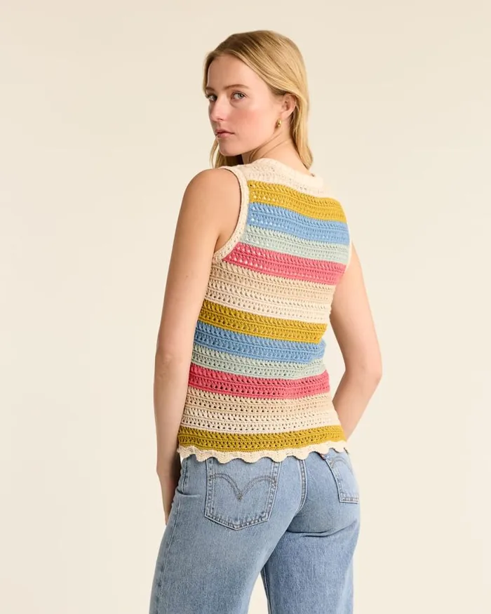 Women SLEEVELESS CROCHET SWEATER Sandshell Multi Pendleton Sweaters