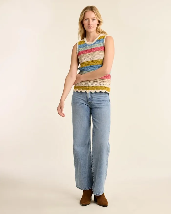 Women SLEEVELESS CROCHET SWEATER Sandshell Multi Pendleton Sweaters