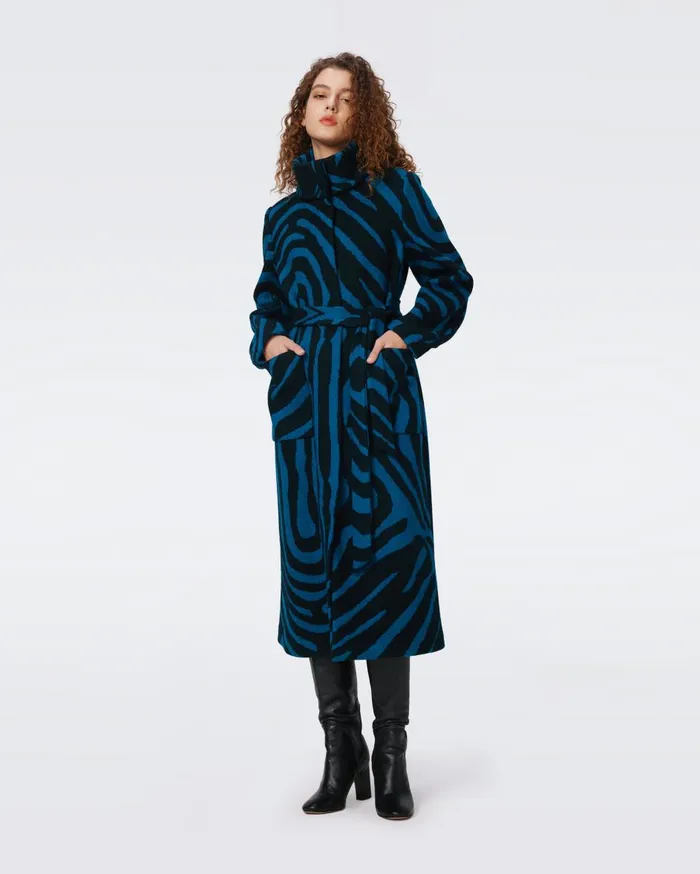 Women Starsky Jacquard Coat Huge Zebra Indian Green DVF Jackets and Coats