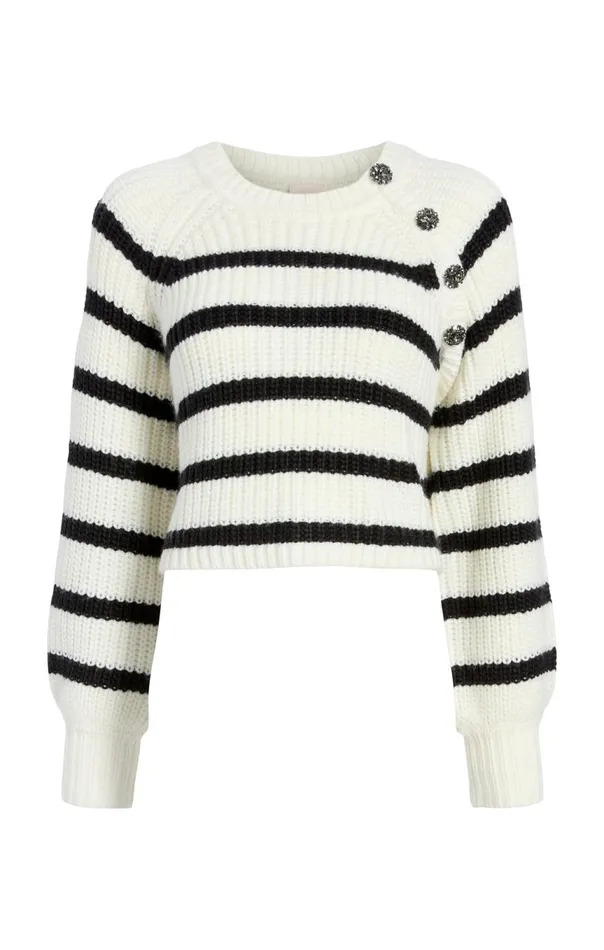 Women Striped Keren Pullover Ivoryblack Cinq Sept Sweaters and Knits
