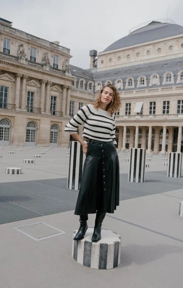 Women Striped Keren Pullover Ivoryblack Cinq Sept Sweaters and Knits