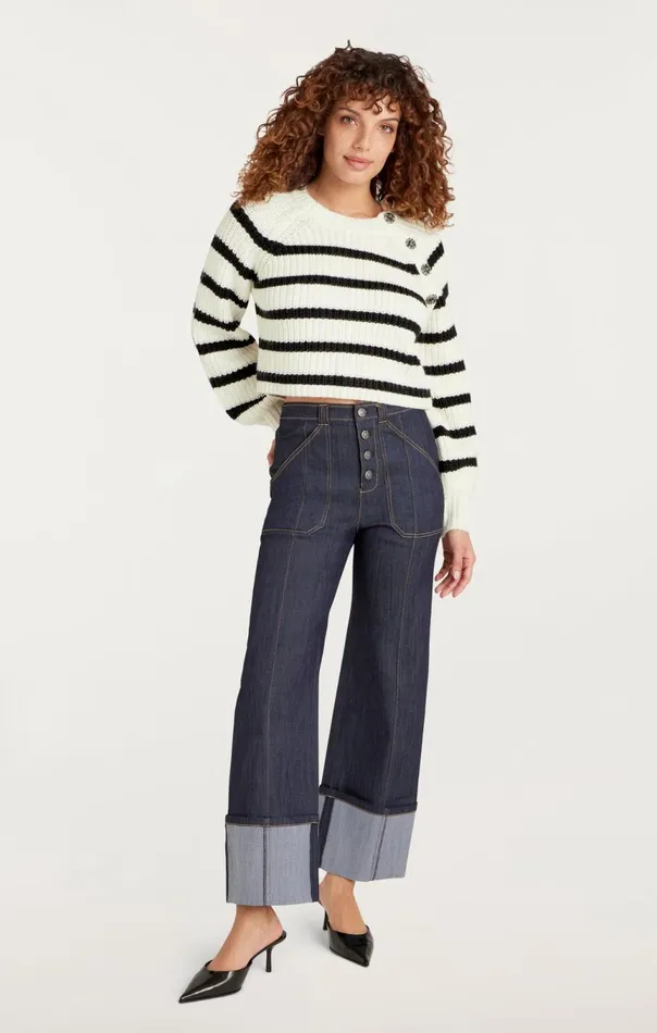 Women Striped Keren Pullover Ivoryblack Cinq Sept Sweaters and Knits