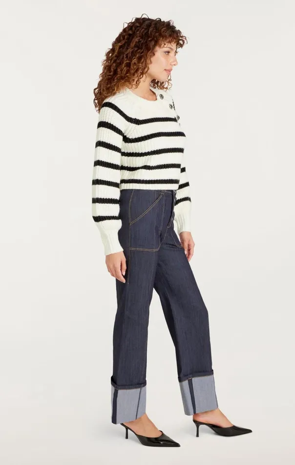 Women Striped Keren Pullover Ivoryblack Cinq Sept Sweaters and Knits