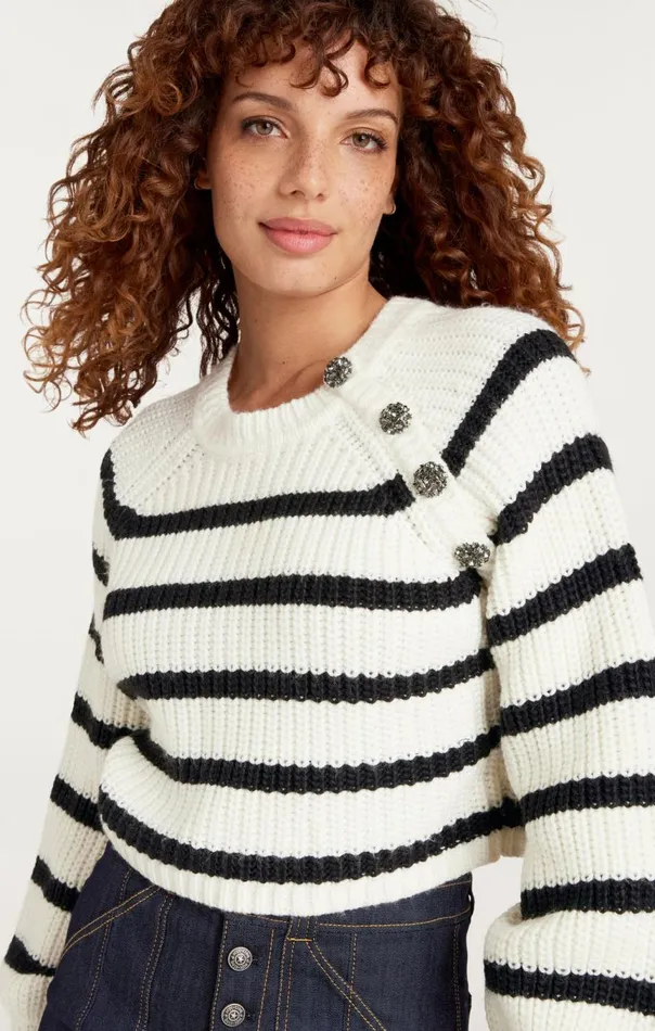 Women Striped Keren Pullover Ivoryblack Cinq Sept Sweaters and Knits