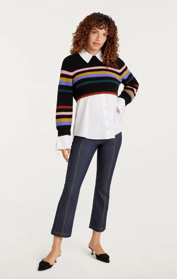 Women Striped Nelida Pullover Blackmulti Cinq Sept Long Sleeve Tops