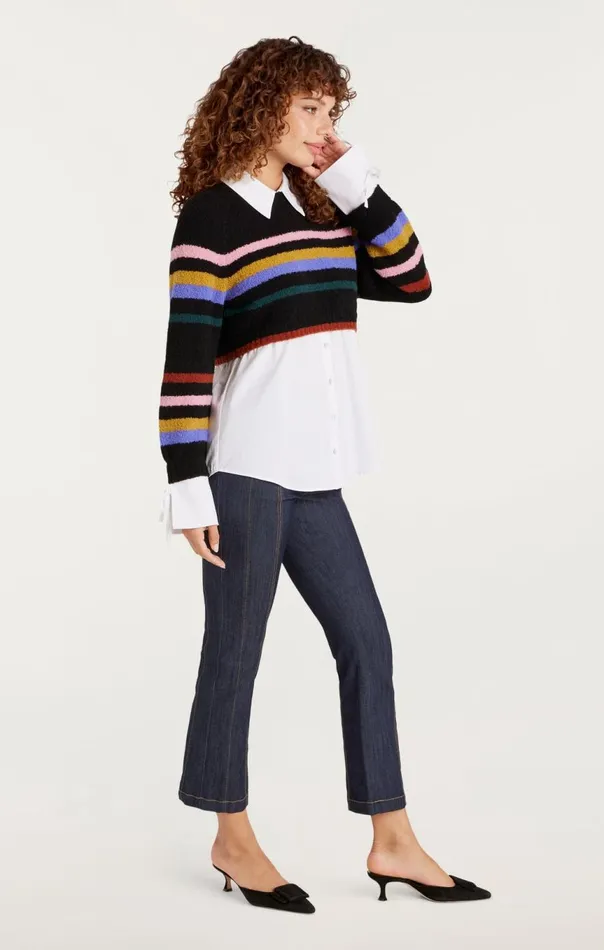 Women Striped Nelida Pullover Blackmulti Cinq Sept Long Sleeve Tops