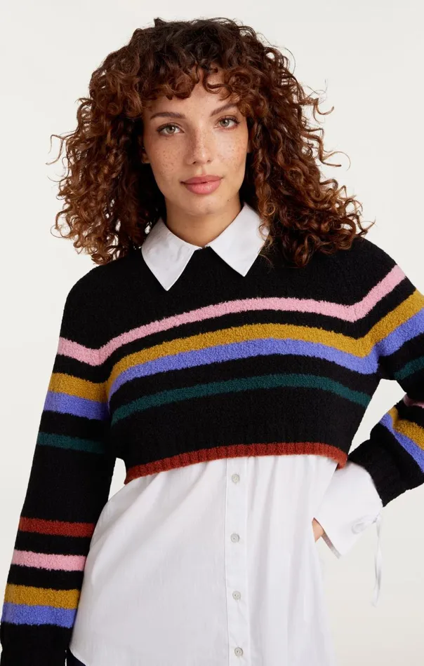 Women Striped Nelida Pullover Blackmulti Cinq Sept Long Sleeve Tops