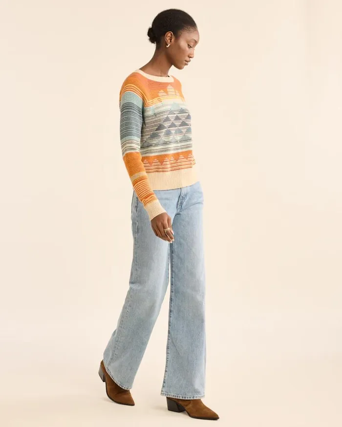 Women SUNSET RAGLAN COTTON SWEATER Rustblue Multi Pendleton Sweaters