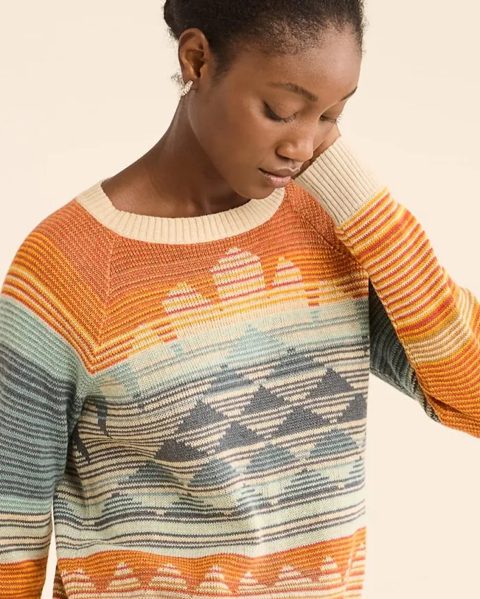 Women SUNSET RAGLAN COTTON SWEATER Rustblue Multi Pendleton Sweaters