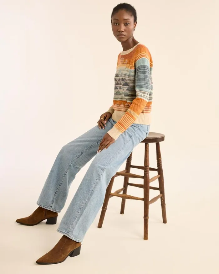 Women SUNSET RAGLAN COTTON SWEATER Rustblue Multi Pendleton Sweaters