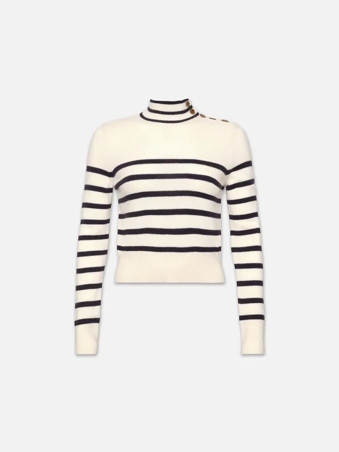 Women Sweaters FRAME Mariner Cashmere Turtleneck 8212 Off White Multi