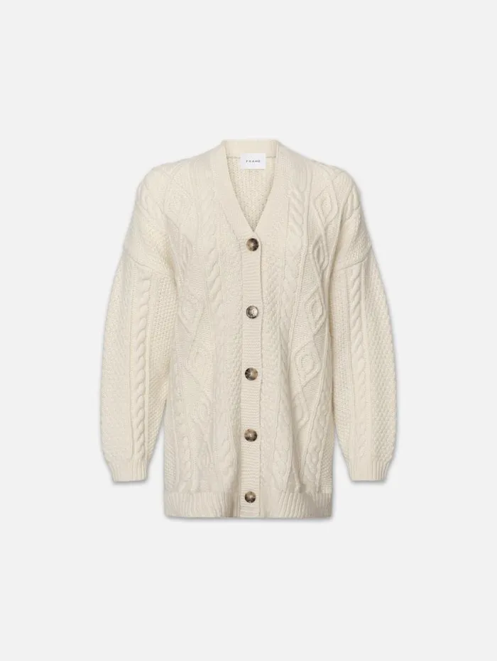 Women Sweaters FRAME Oversized Cableknit Cardigan 8212 Cream