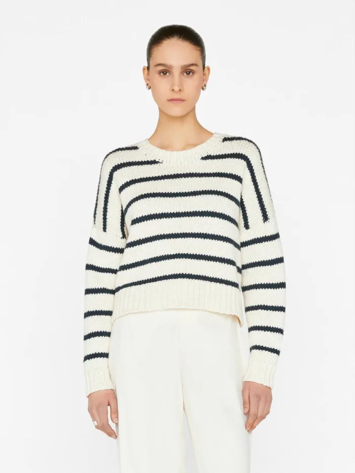 Women Sweaters FRAME Oversized Crop Crew Sweater 8212 Navy Multi Women Sweaters FRAME Oversized Crop Crew Sweater 8212 Navy Multi