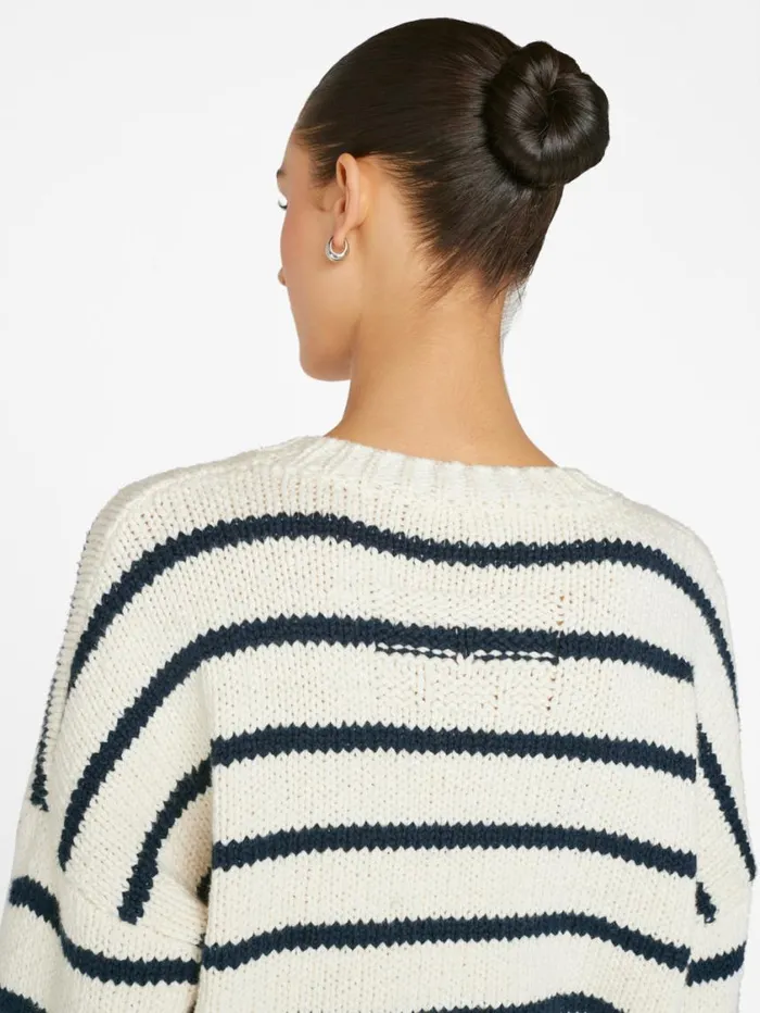 Women Sweaters FRAME Oversized Crop Crew Sweater 8212 Navy Multi Women Sweaters FRAME Oversized Crop Crew Sweater 8212 Navy Multi