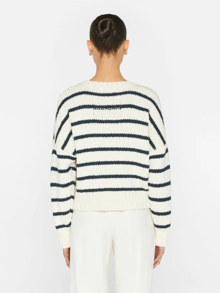Women Sweaters FRAME Oversized Crop Crew Sweater 8212 Navy Multi Women Sweaters FRAME Oversized Crop Crew Sweater 8212 Navy Multi