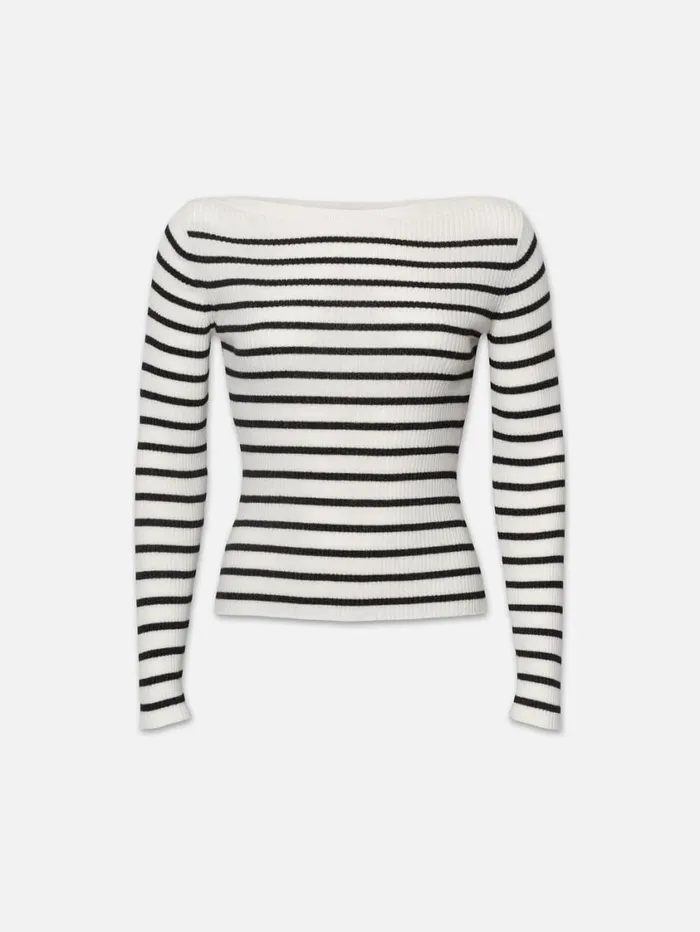 Women Sweaters FRAME Ribbed Boatneck Sweater 8212 Black Multi