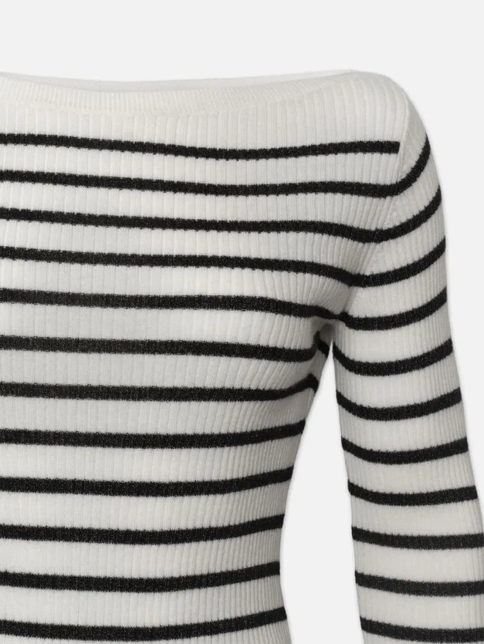 Women Sweaters FRAME Ribbed Boatneck Sweater 8212 Black Multi