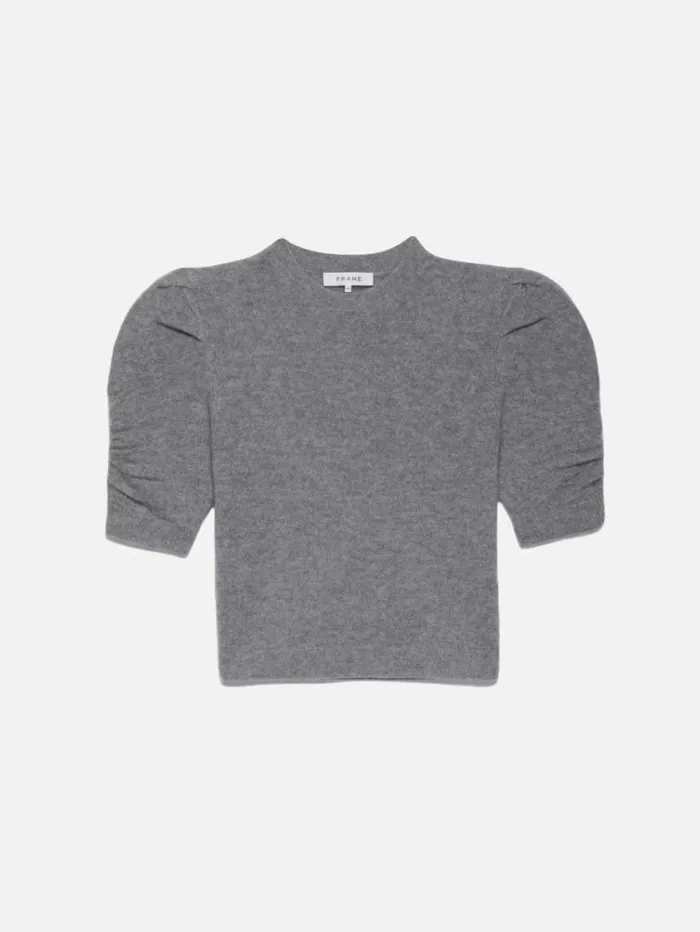 Women Sweaters FRAME Ruched Sleeve Cashmere Sweater 8212 Gris Heather