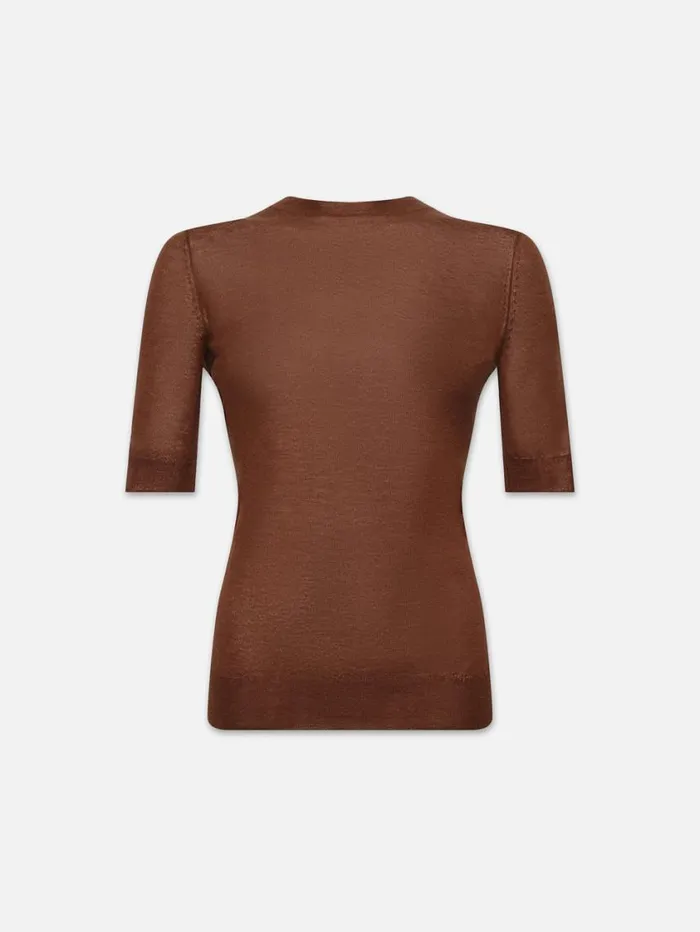 Women Sweaters FRAME Slim Elbow Sleeve Crew 8212 Camel