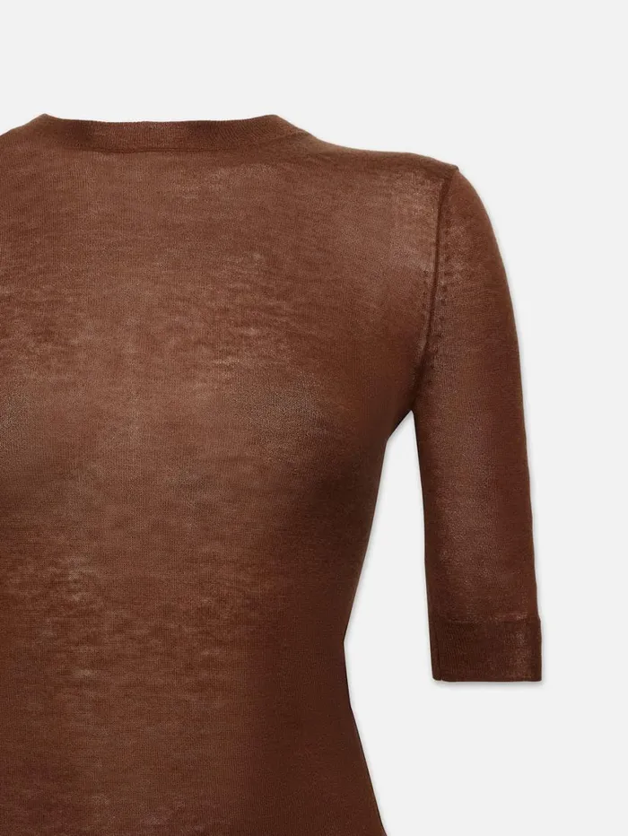Women Sweaters FRAME Slim Elbow Sleeve Crew 8212 Camel
